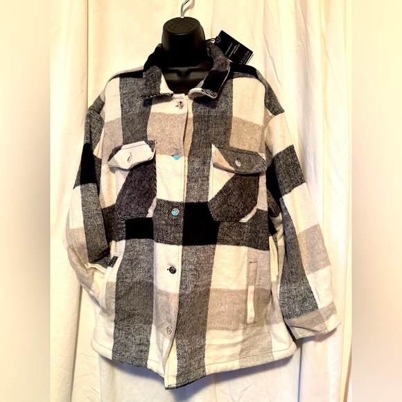 Stoosh NWT Wool-Mix Panel Buffalo Plaid Shacket Sz L - Picture 1 of 8